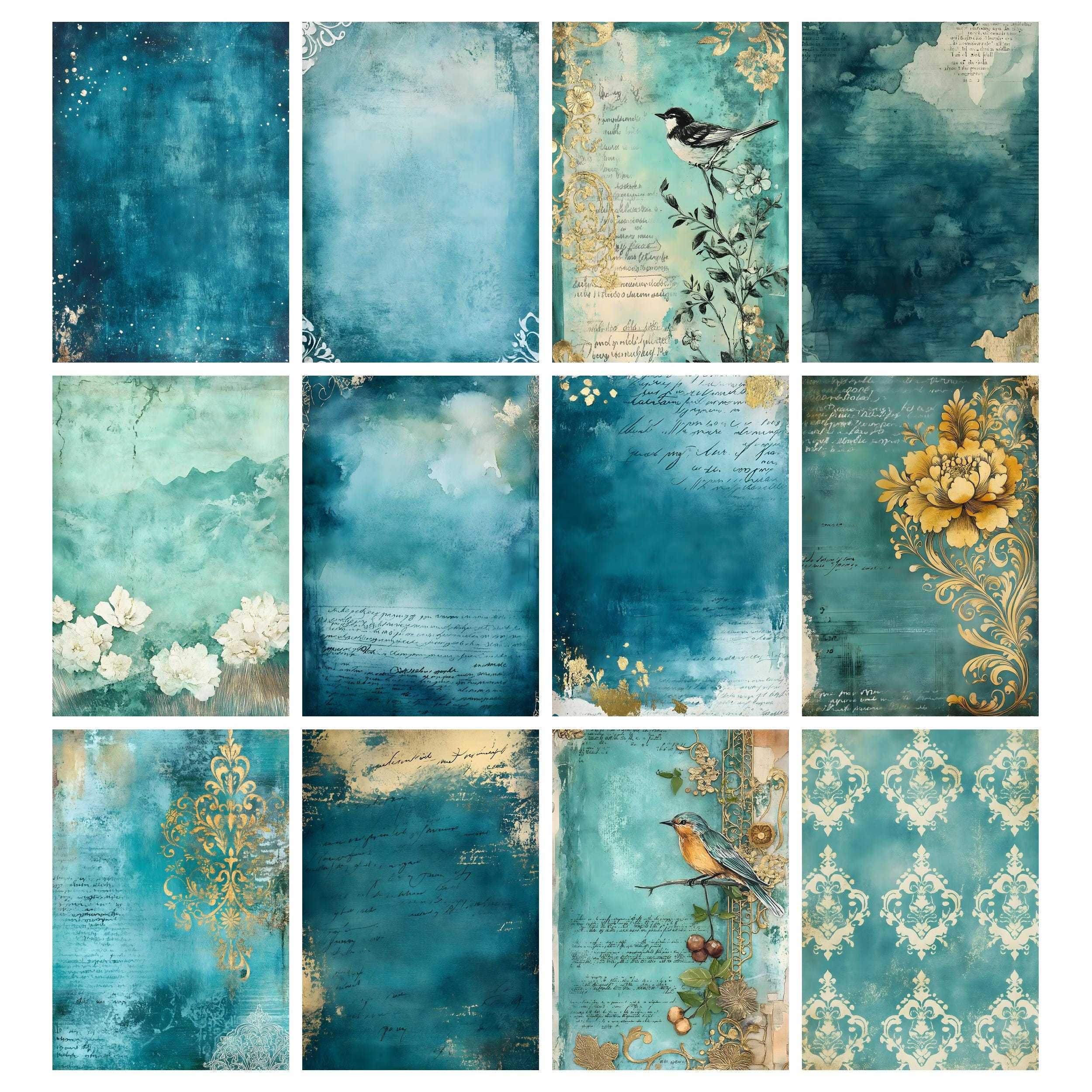 Teal and Gold Mixed Media Junk Journal Kit, Teal Junk Journal Pages ...