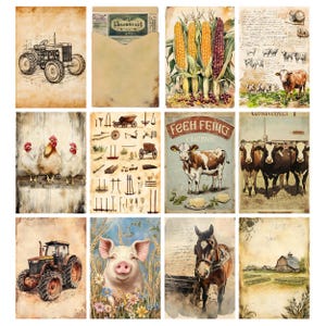 Vintage bondgårds-ephemera, digitalt collageark, utskrivbart skräpjournalkit för lantlig användning, scrapbook-papper för bondgårdsliv, utskrivbara bilder på bondgårdsdjur bild 5