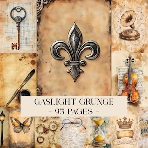 Gaslight Grunge Junk Journal Kit, viktorianska grunge-collageark, industriella grunge-scrapbookpapper, neutral sida, viktorianskt efemera