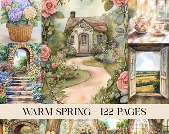 Warm Spring Scrapbook Junk Journal Wall Art, Cottagecore Decor, Retro Shabby Chic Cottage, Vintage Cottage, Vintage Ephemera, Digital Paper