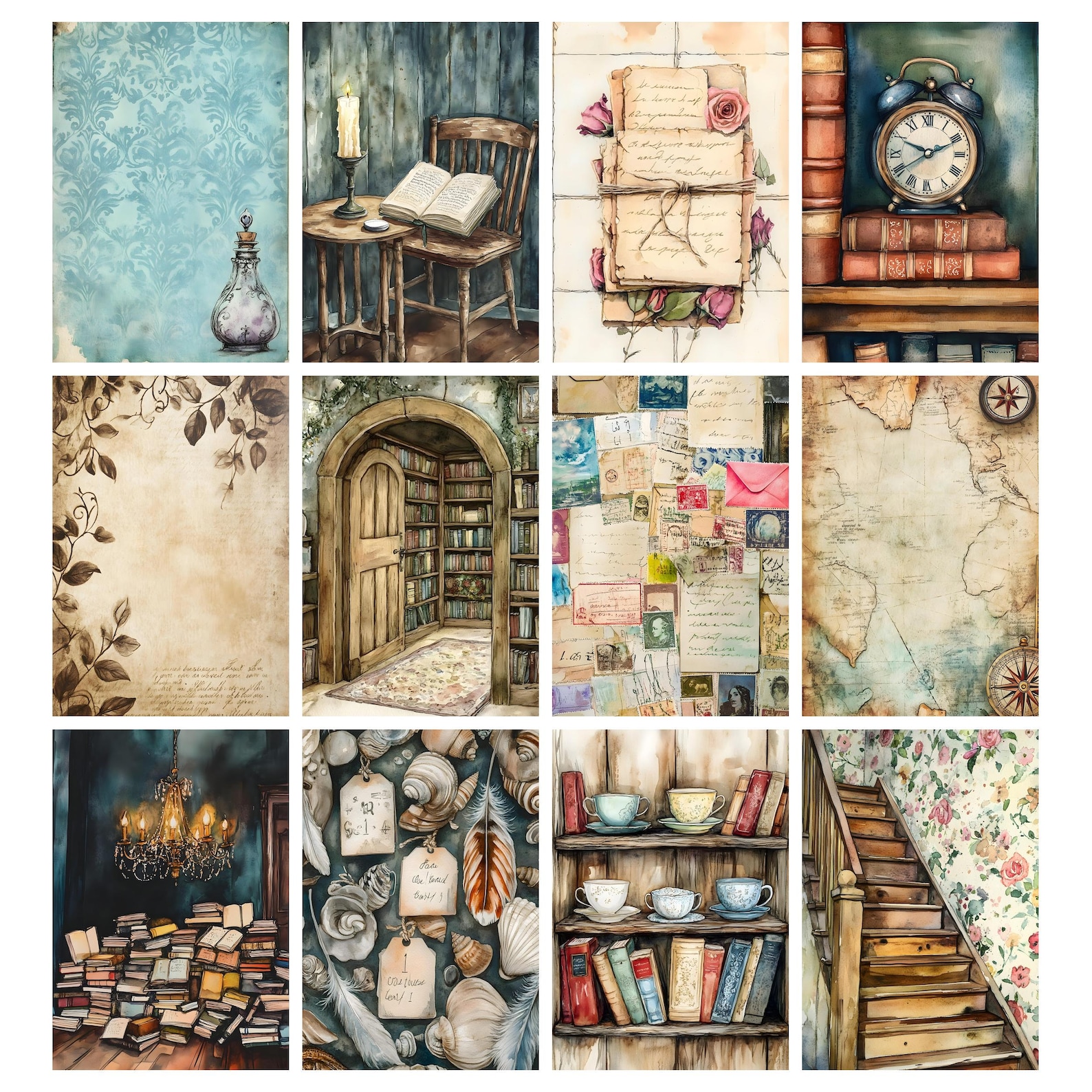 Manuscript Junk Journal Printable Kit Vintage Book Lover Paper Digital ...
