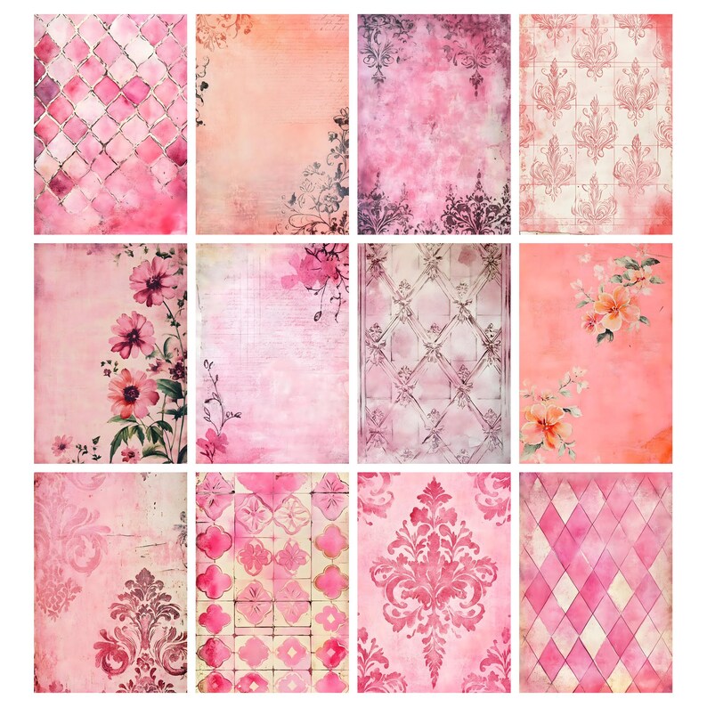 Pink Paper Back Vintage Pink Paper Printable Set, Pink Notebook Papers, Shabby Chic ...