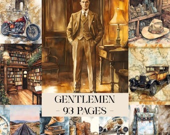Gentlemen Junk Journal Kit, Vintage Era Printable Ephemera, Gentlemen Journal, Scrapbook Papers, Collage Sheet, Background Mixed Media Paper