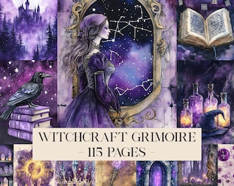 Witch Grimoire Junk Journal Kit, Fantasy Junk Journal Pages, Witchcraft Journal, Witch Journal, Book Of Shadows, Gothic Junk Journal Paper