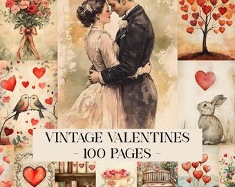 Efímeras vintage de San Valentín, papeles de San Valentín, páginas románticas, diario romántico, kit de diario basura de amor, efímeras de corazón, diario de San Valentín