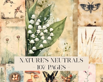 Nature's Neutrals Printable Junk Journal Seiten Natur Journal Natur Scrapbook Papier Botanische Seiten Feld Notizen Ephemera Digitaler Download