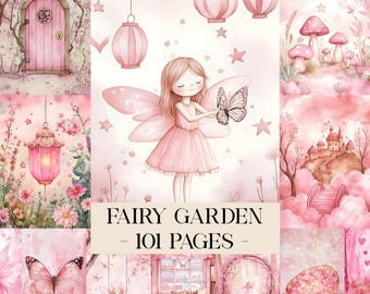 Fairy Garden Junk Journal Pages, Fairy Junk Journal Kit, Spring Ephemera, Scrapbook Papers, Printable Pages, Digital Collage, Spring Pages
