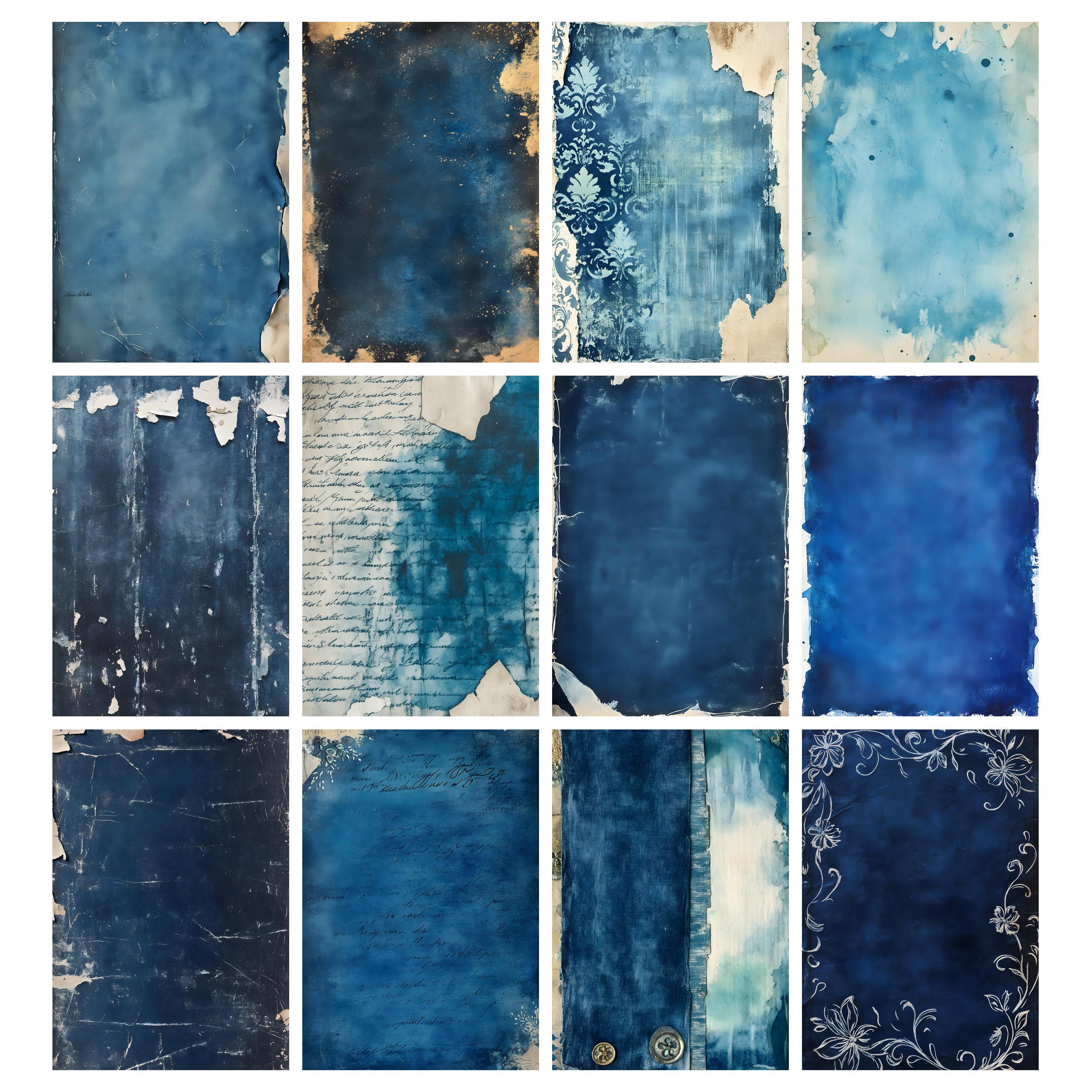 Antique Blue Shabby Chic Junk Journal Papers, Printable Vintage Digital ...