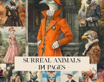 Surreal Animals Junk Journal Pages, Retro Surreal Junk Journal Kit, Surreal Whimsical, Surreal Printables, Surreal Nature, Unique Ephemera