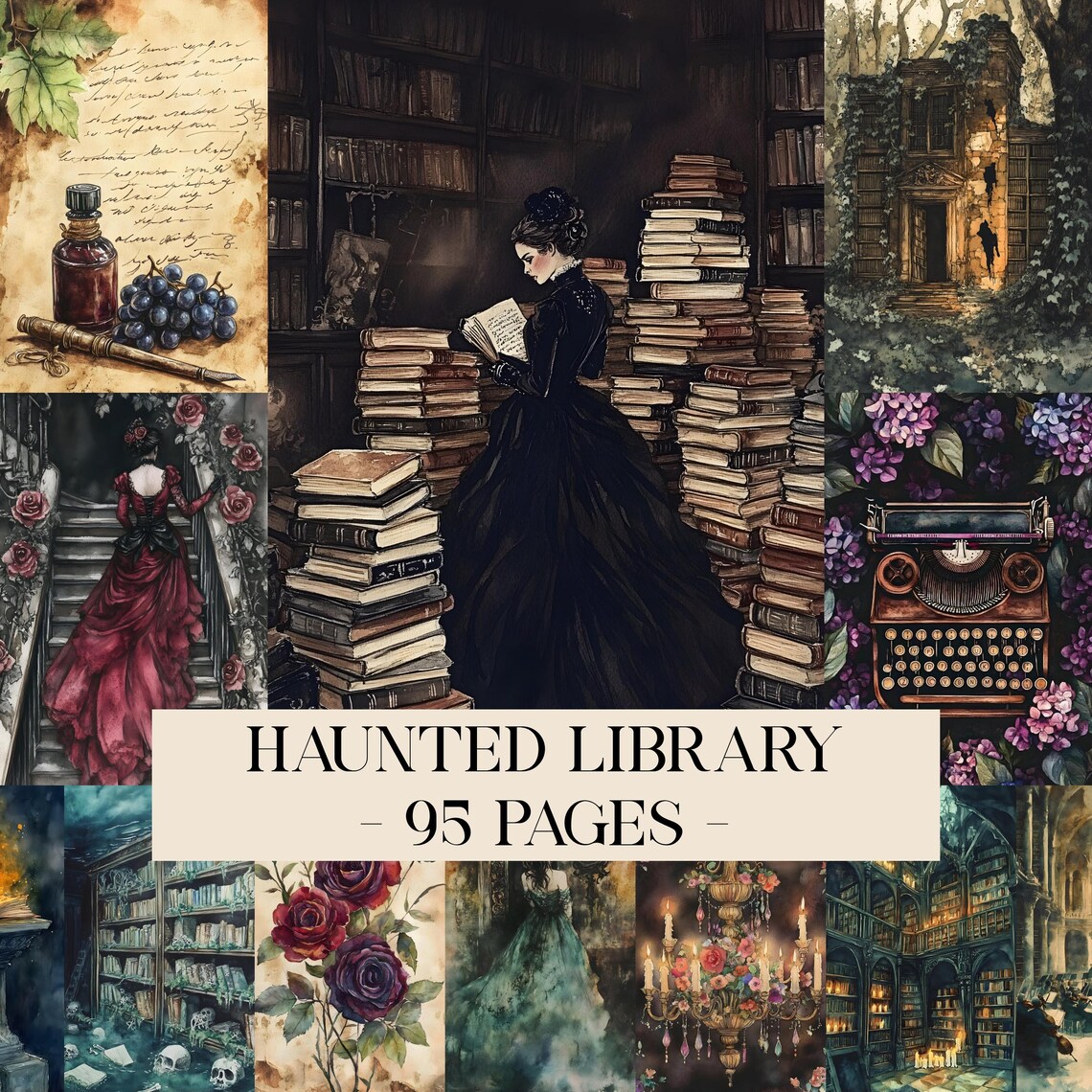Haunted Library Junk Journal Printable Kit Gothic Victorian Ghosts Dark ...