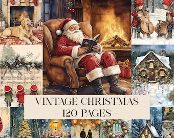 Vintage Christmas Junk Journal Printable Pages, Junk Journal Kit, Scrapbook, Printable Paper, Digital Collage, Christmas Papers, Ephemera