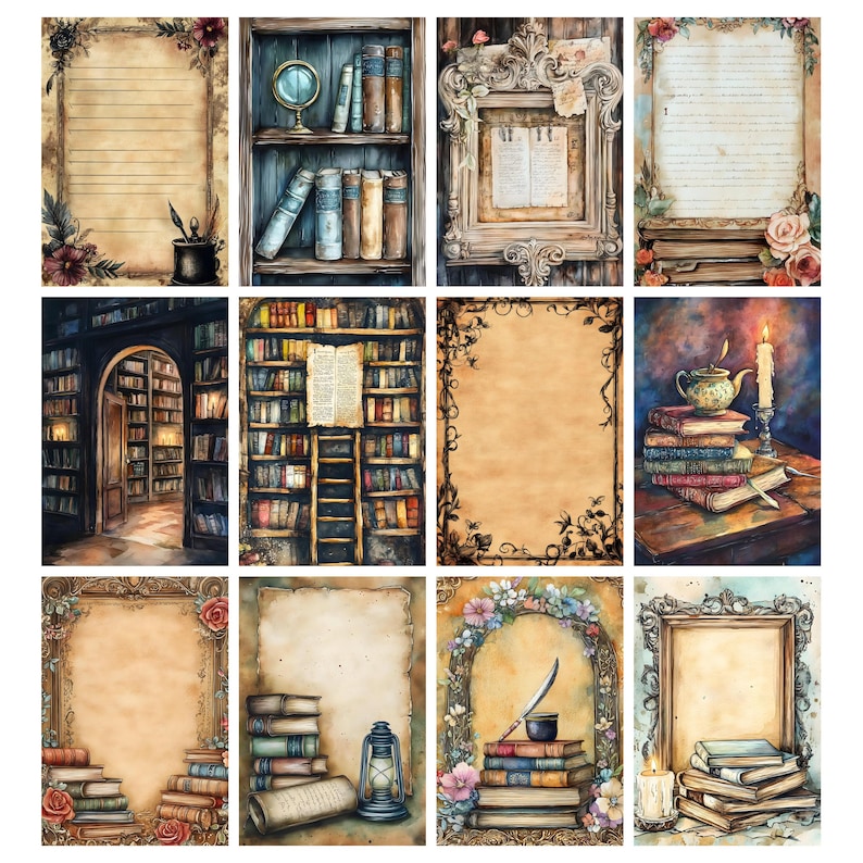 Antique Library Printable Pages, Book Junk Journal Kit, Vintage ...