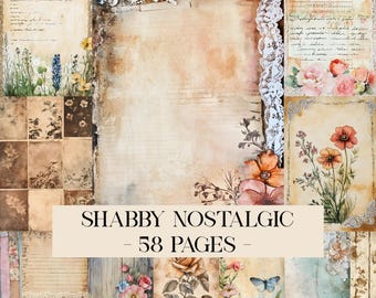 Shabby Nostalgic, Junk Journal Printable Pages, Grunge Paper, Junk Journal Kit, Scrapbook Printable, Printable Paper, Digital Collage Sheet