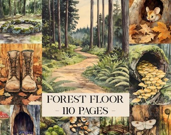 Enchanted Forest Junk-dagboekpagina's, afdrukbaar collageblad, digitaal plakboek, Dark Woodland-kit, vintage efemere fantasiedownload