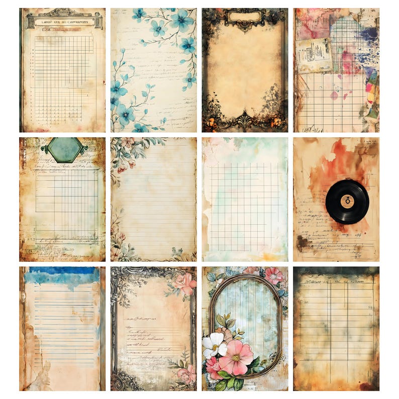 Shabby Lined Junk Journal Pages, Grid Lined Papers, Old Paper Texture ...