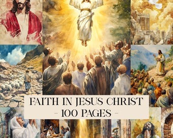 Páginas de diario basura de fe en Jesucristo, material cristiano, kit de diario basura de Jesús, lámina de Jesucristo, papel digital para álbum de recortes de religión