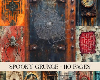 Junk Journal Spooky Grunge Halloween Papier Industrielle Hintergründe Distressed Ephemera Gothic Printable Vintage Eerie Texturen Horror Papier