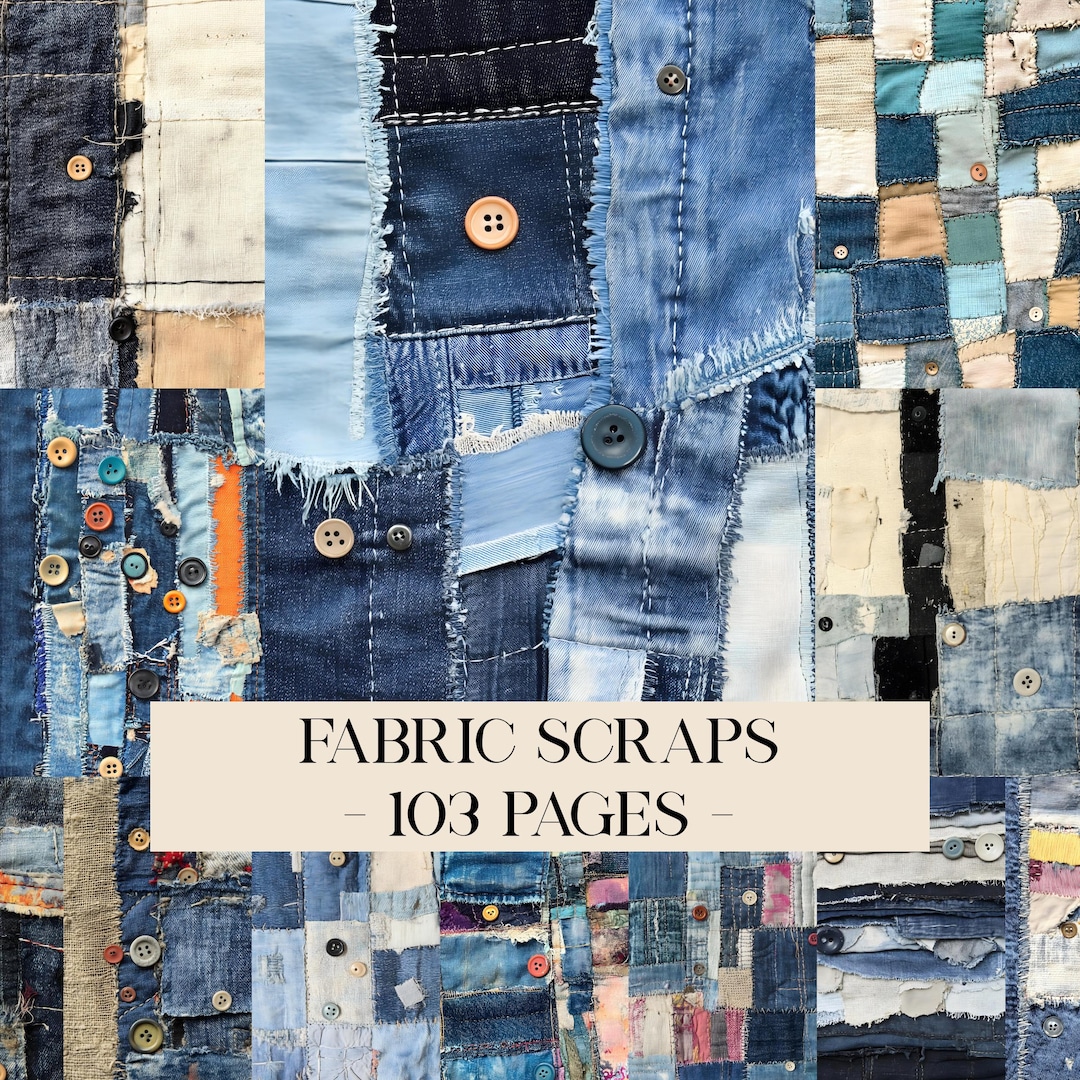 Fabric Scraps Vintage Junk Journal Pages, Denim Junk Journal Kit, Denim ...