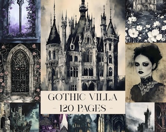 Gothic Villa Junk Journal Kit, Goth Junk Journal Paper, Dark Academia, Gothic Journal Pages, Printable Gothic Ephemera, Witch Junk Journal