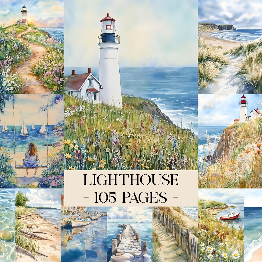 Lighthouse Junk Journal Kit, Watercolor Lighthouse Printable Pages ...