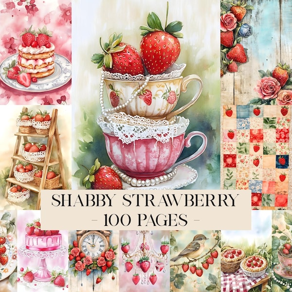 Shabby Strawberry Junk Journal Kit, Strawberries Junk Journal, Garden Journal, Digital Strawberry Scrapbook Pages, Junk Journal Printable