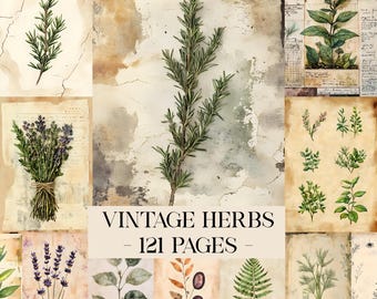 Vintage Herbs Junk Journal Printable Pages, Junk Journal Kit, Scrapbook Printable, Printable Paper, Digital Collage, Vintage Junk Journal