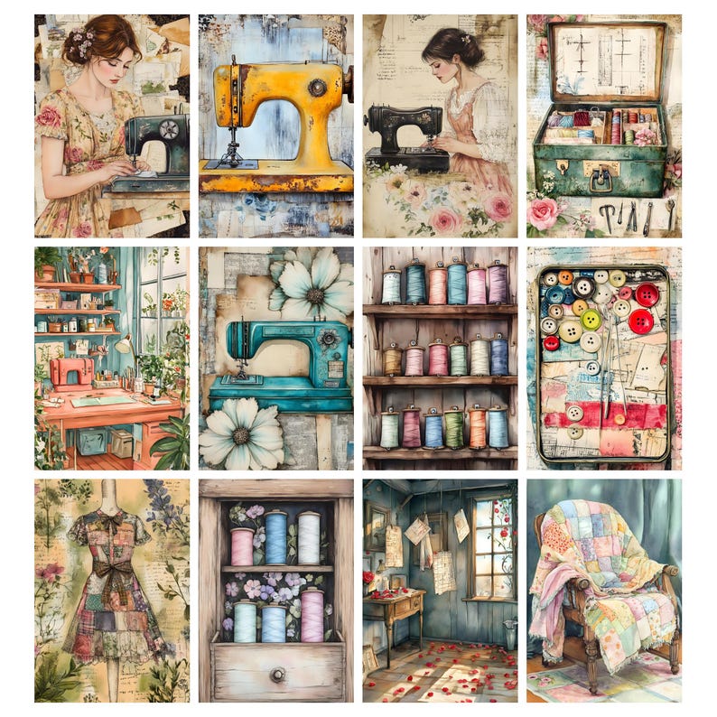 Vintage Sewing Junk Journal Pages, Digital Scrapbook Paper Kit ...