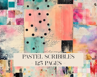 Pastel Scribbles Junk Journal Collage Pages, Backdrop Rustic Papers, Dots Papers, Pink Journal Page, Pastel Background, Digital Scrapbooking