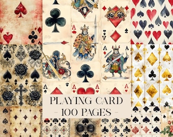 Vintage Playing Cards Ephemera, Poker Digital, Playing Card Digital, Printable Grunge Paper, Card Junk Journal Pages, Background Pages