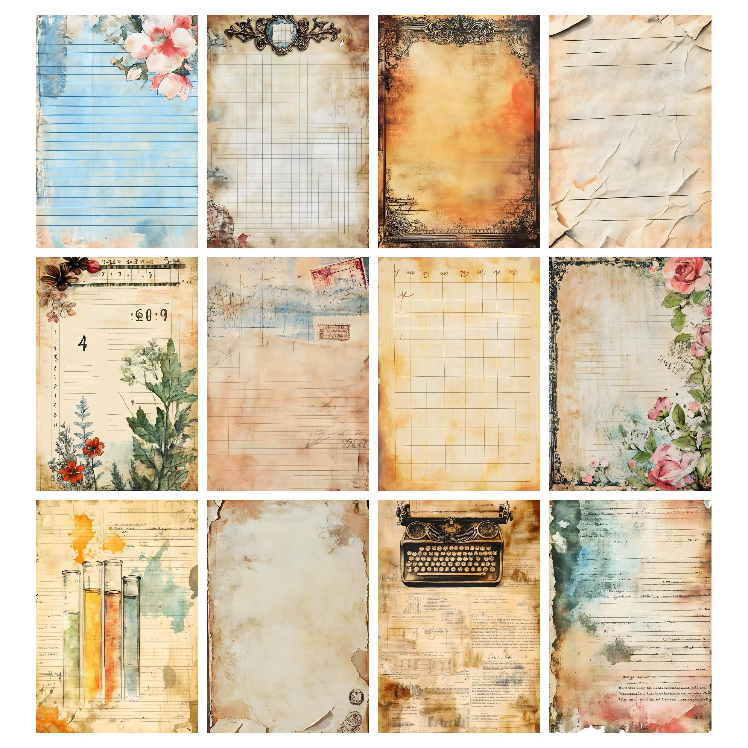 Shabby Lined Junk Journal Pages, Grid Lined Papers, Old Paper Texture ...