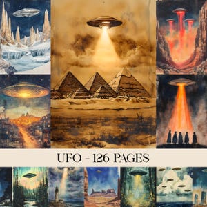 UFO Junk Journal Pages, Ufo Ephemera, Ufo Printable, Alien Spaceship Digital Papers, Alien Printable, UFO Scrapbook Pages, Extraterrestrial