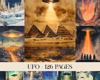 UFO Junk Journal Pages, Ufo Ephemera, Ufo Printable, Alien Spaceship Digital Papers, Alien Printable, UFO Scrapbook Pages, Extraterrestrial