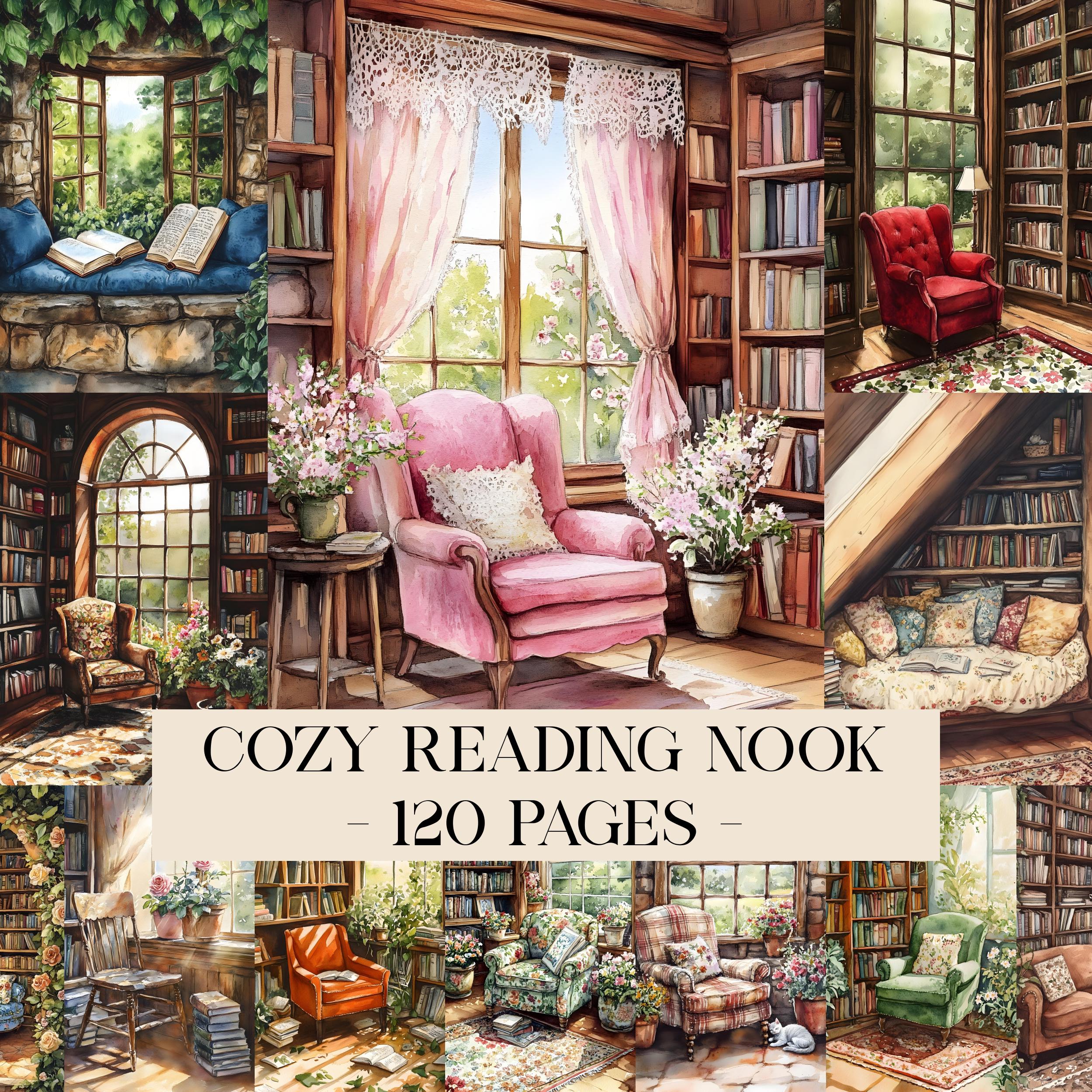 Cozy Reading Nook Junk Journal Pages Digital Book Ephemera Library