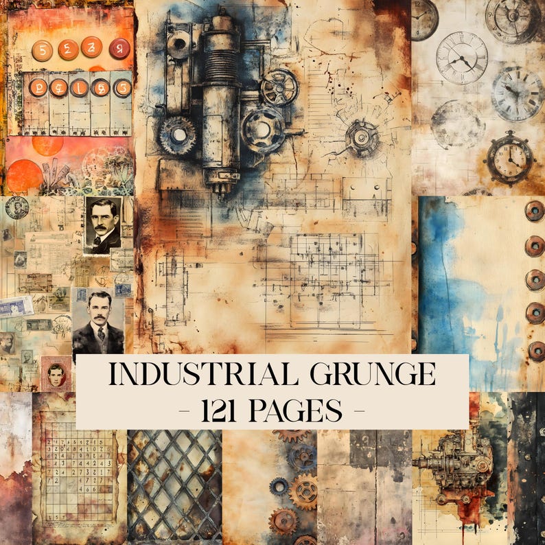 Digital Junk Journal Vintage Neutral Tones, Industrial Grunge ...