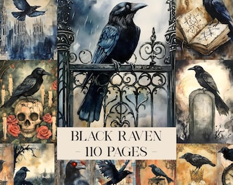 Black Raven Junk Journal Pages, Crow Scrapbooking Papers, Crow Junk Journal Kit, Witch Fantasy Journal Gothic Printable Pages Wicca Ephemera