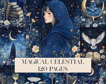 Magical Celestial Junk Journal Kit, Astrology Pages, Celestial Moon Pages, Astrology Journal, Celestial Ephemera Printable Celestial Journal
