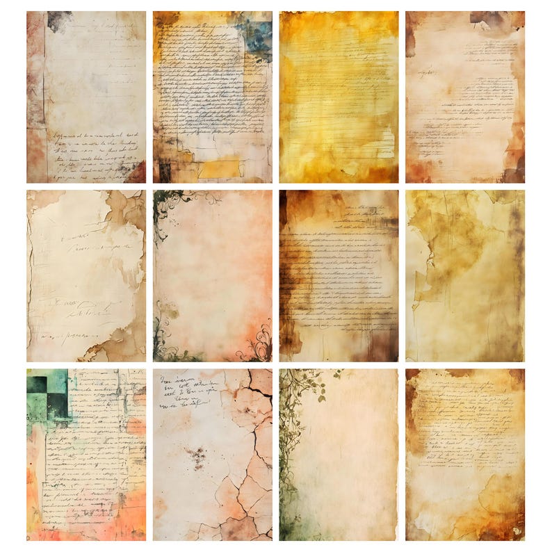 Vintage Script Printable Paper Pack Pretty Grungy Collage Distress Old ...