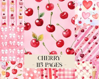 Kirsche Digitale Papiere, Kirsche Rosa Papier, Kirsche Design, Kirsche Muster, Kirsche Cupcake Art, Kirsche Hintergrund, Kirsche Print