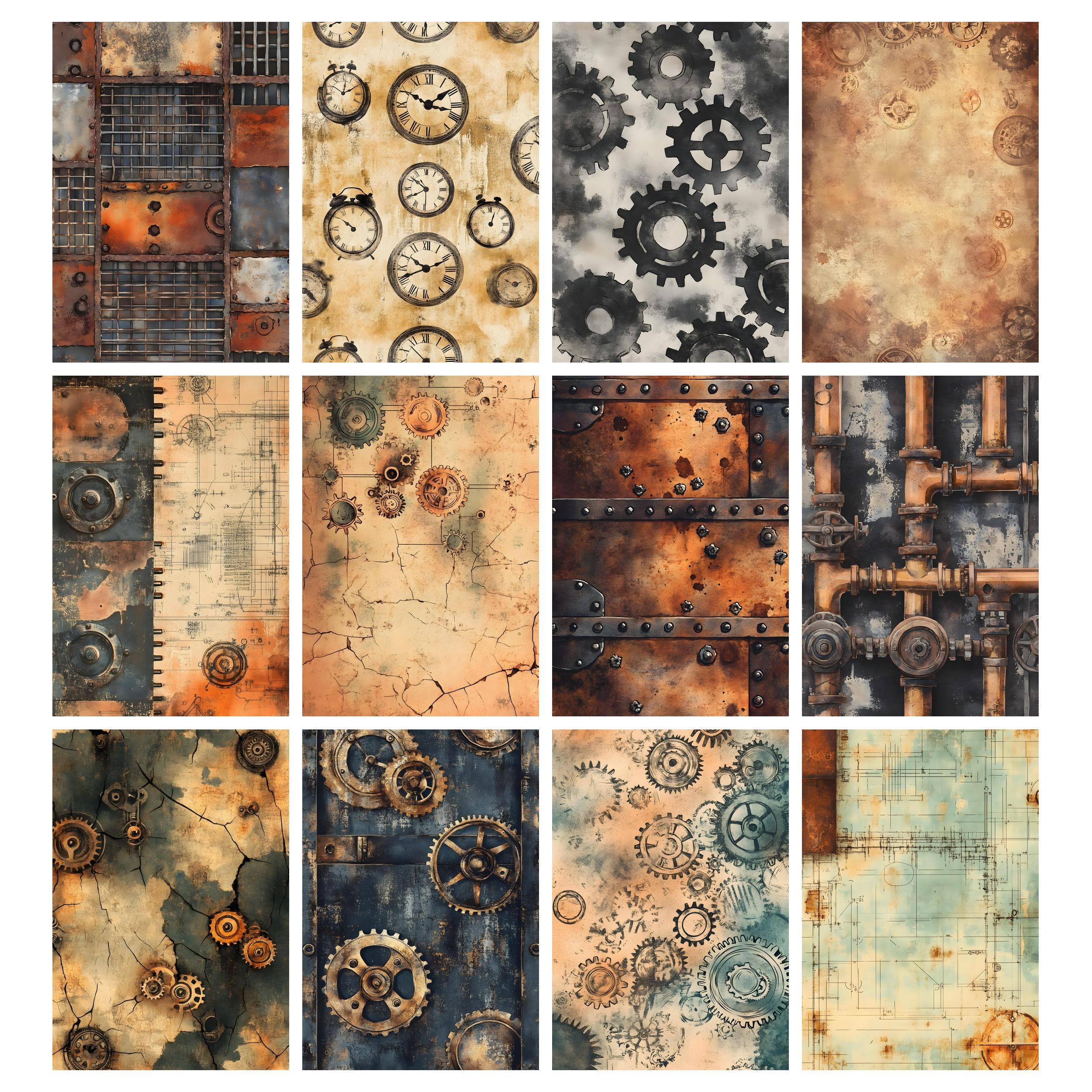 Steampunk Grunge Patterns, Vintage Steampunk Junk Journal Kit ...