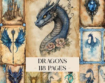 Dragons Beyond Junk Journal Kit, Fantasy Collage Printables, Dragon Journal, Fantasy Kit, Dragon Junk Journal Pages Dragons Vintage Ephemera