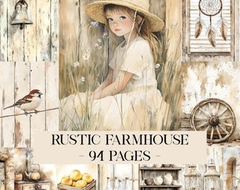 Rustic Farmhouse Journal, Vintage Farm Junk Journal Pages, Farm Digital Papers, Country Junk Journal Kit, Rustic Paper, Scrapbook Papers