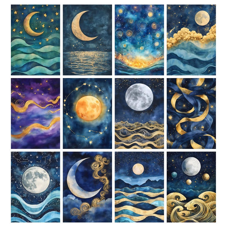 Celestial Night Sky Digital Papers, Moon Junk Journal Pages, Cosmic ...