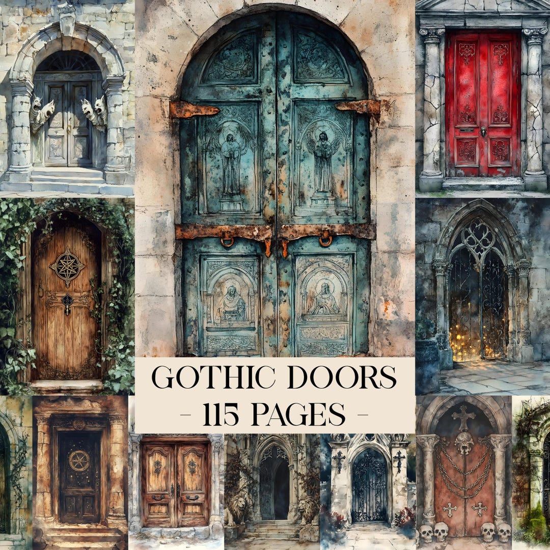 Gothic Doors Junk Journal Pages, Door Scrapbooking Papers, Dark Fantasy ...