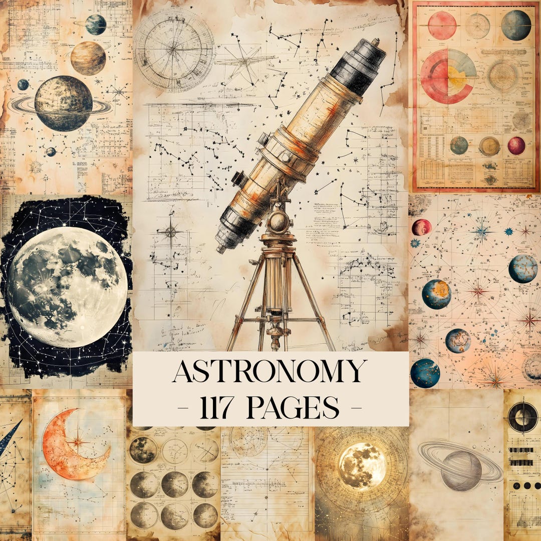 Space Journal Paper Celestial Junk Journal Printable Pages, Astronomy Journal, Space Junk ...
