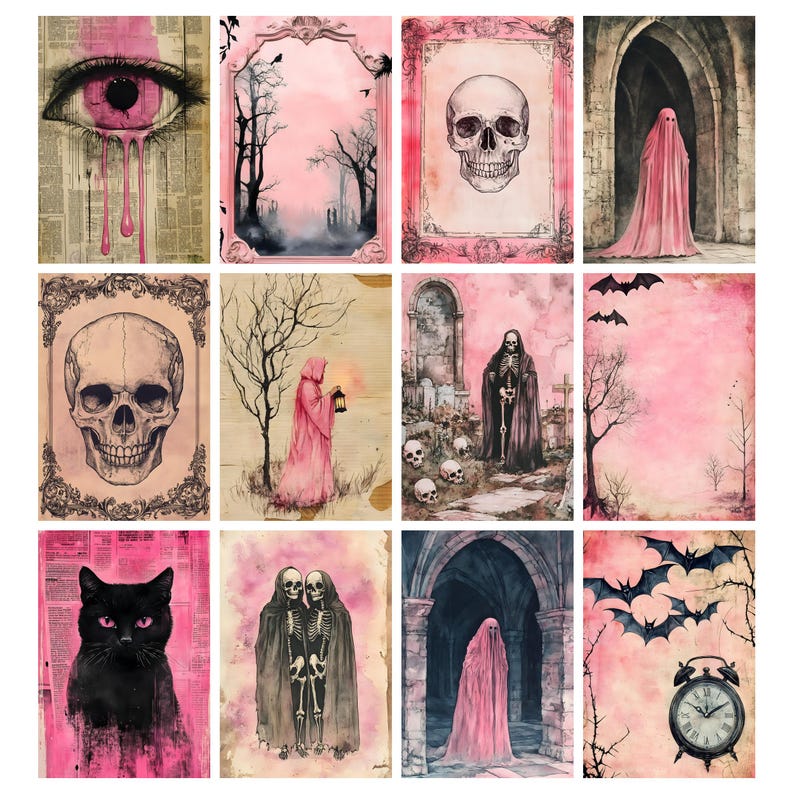 Rosa Halloweenkonst, Nyckfull Efemera, Skräpjournal, Gotiska Halloweensidor, Utskrivbar Häxkonst Clipart, Skuggornas Bok, Spöklik Säsong bild 2