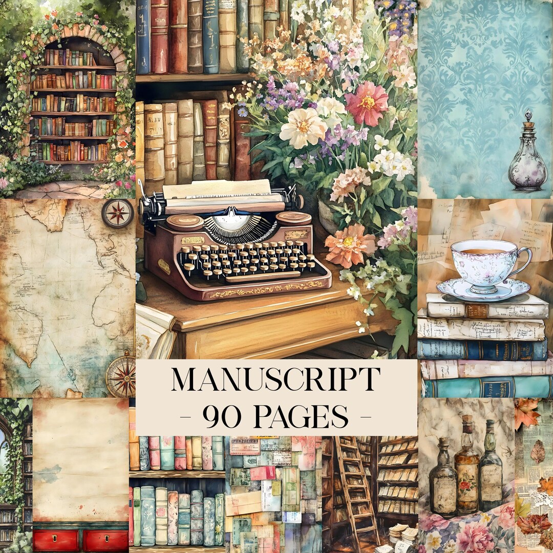 Manuscript Junk Journal Printable Kit Vintage Book Lover Paper Digital ...
