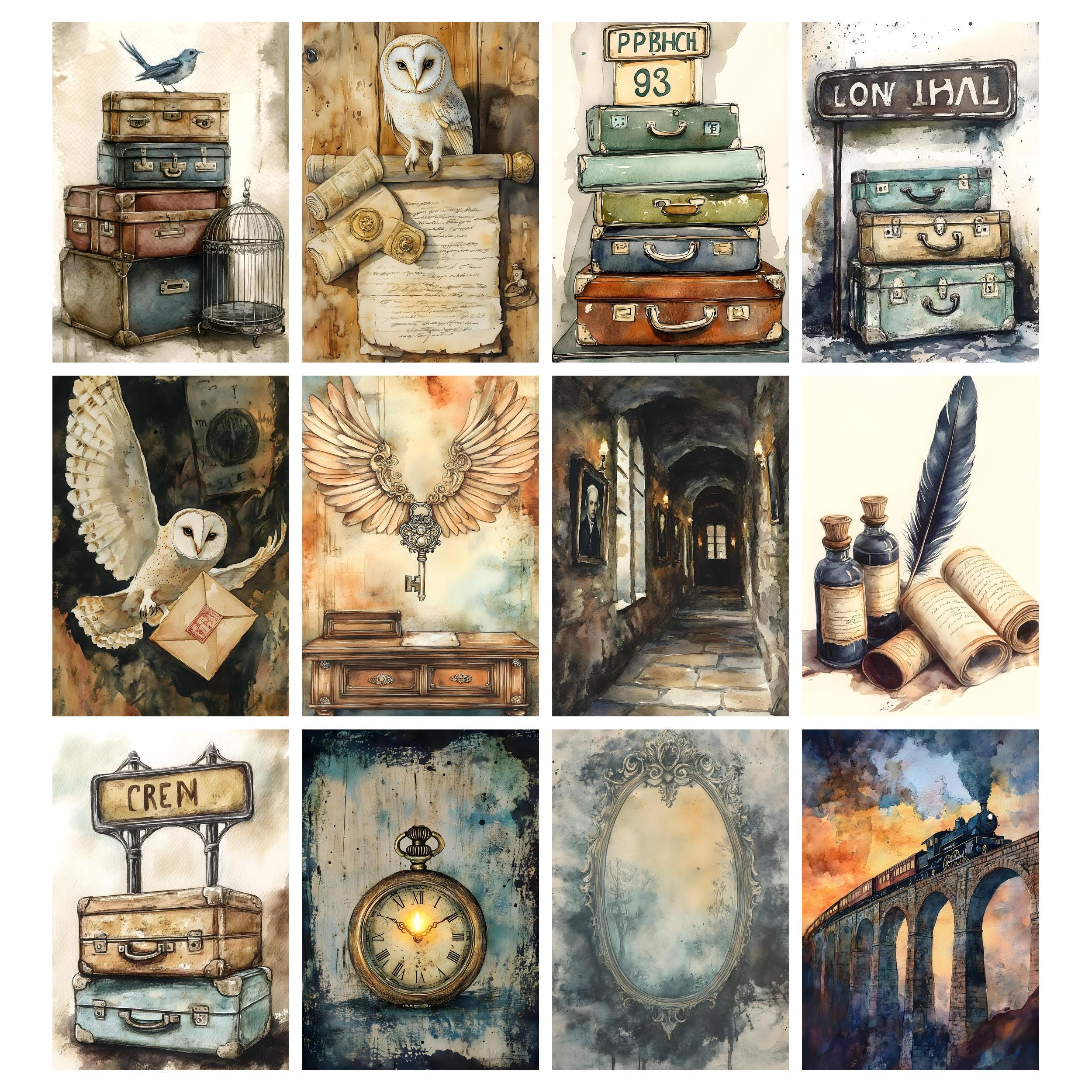 Wizards and Books Junk Journal Kit Printable, Wizard Digital Collage ...