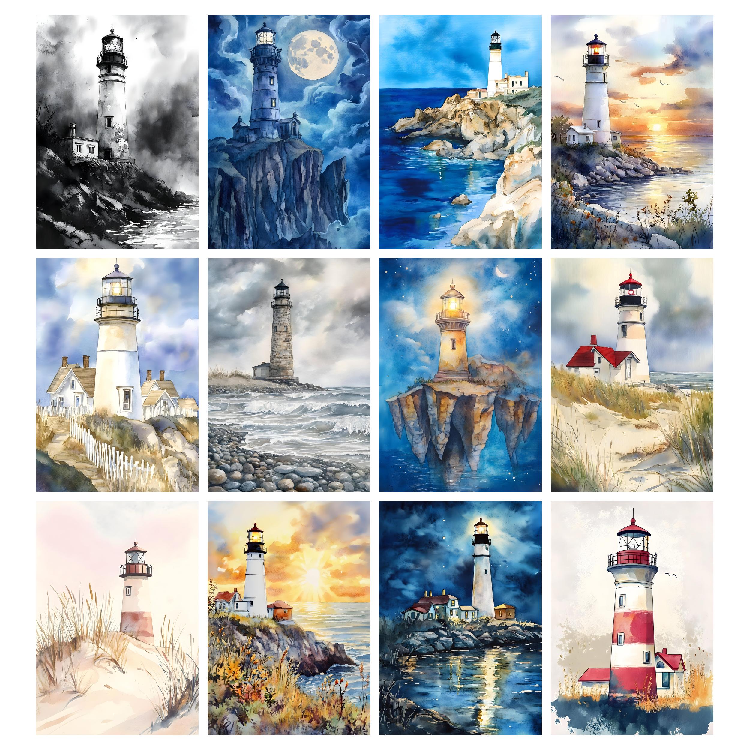 Watercolor Lighthouse Junk Journal Pages, Printable Lighthouse ...