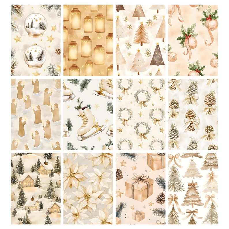 Beige Christmas Digital Papers, Scrapbook Backgrounds, Neutral ...