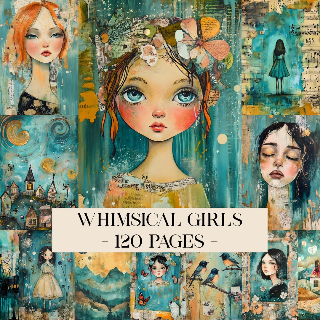Vintage Whimsical Girls Junk Journal Kit, Colorful Pages, Printable ...